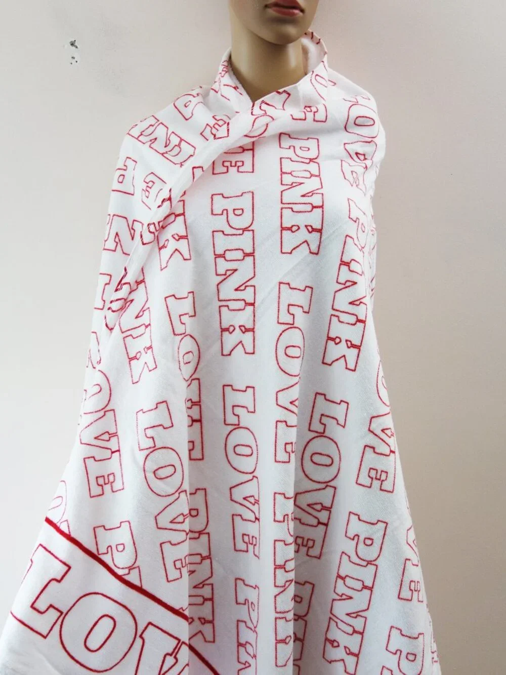 Victoria’s Secret PINK Love Pink Logo Beach Towel Red White Cotton New